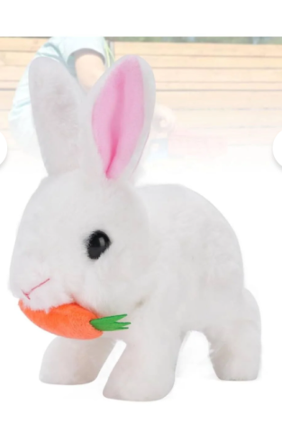  Elektronik Sesli Pilli Zıplayan Havuçlu Peluş Tavşan 18x17 Cm
