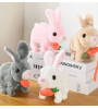  Elektronik Sesli Pilli Zıplayan Havuçlu Peluş Tavşan 18x17 Cm